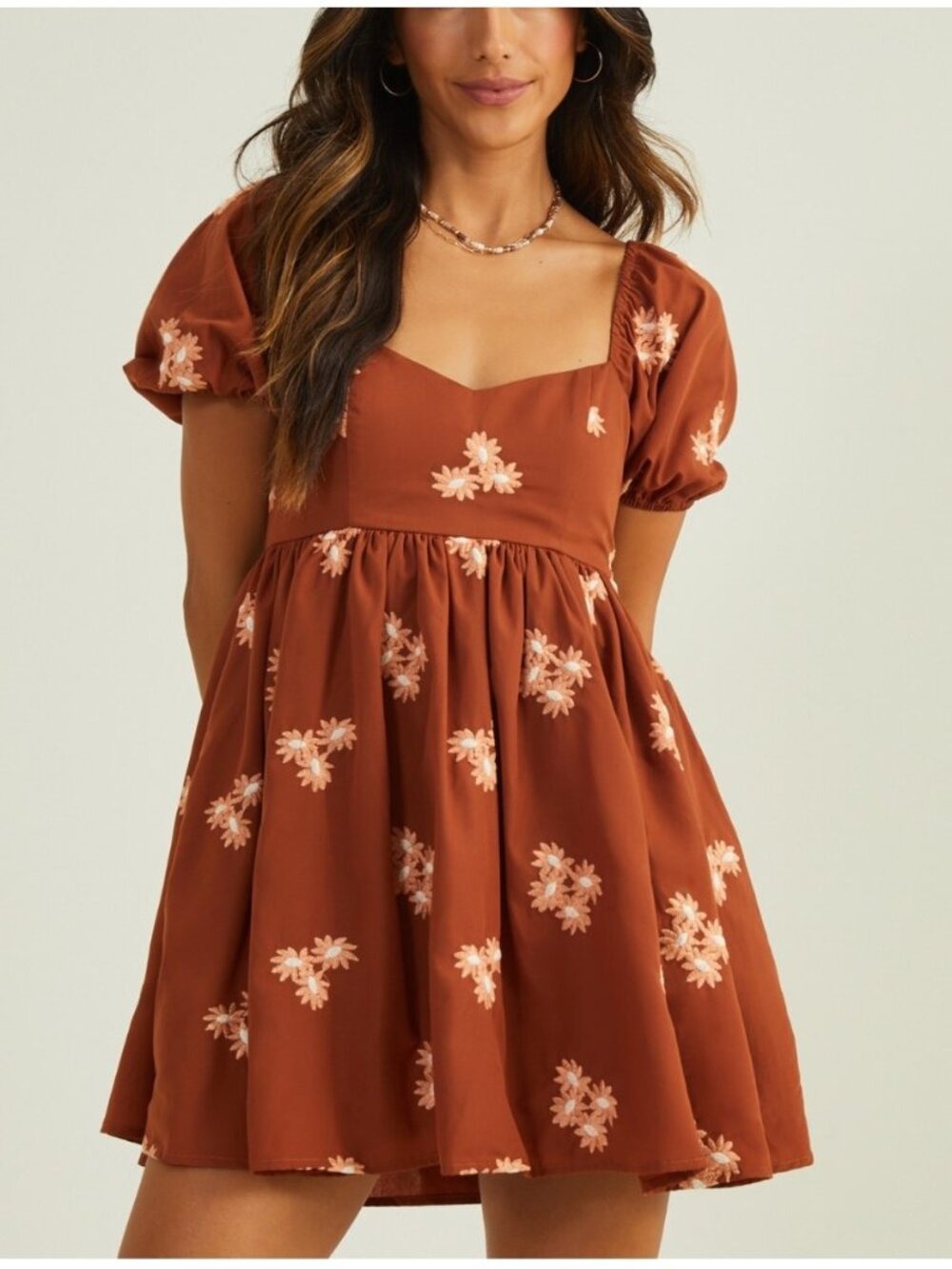 Altar’d State Rust Orange Mini Babydoll Dress Floral Embroidery Size Small Women